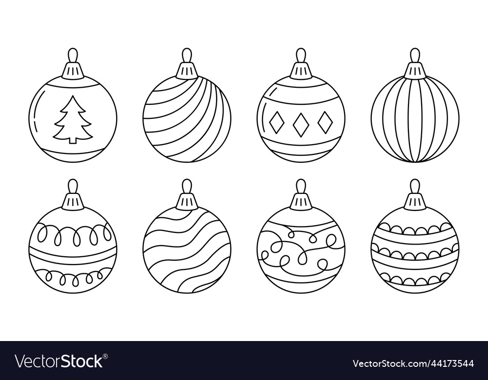 Set of christmas tree line balls decorated Vector Image