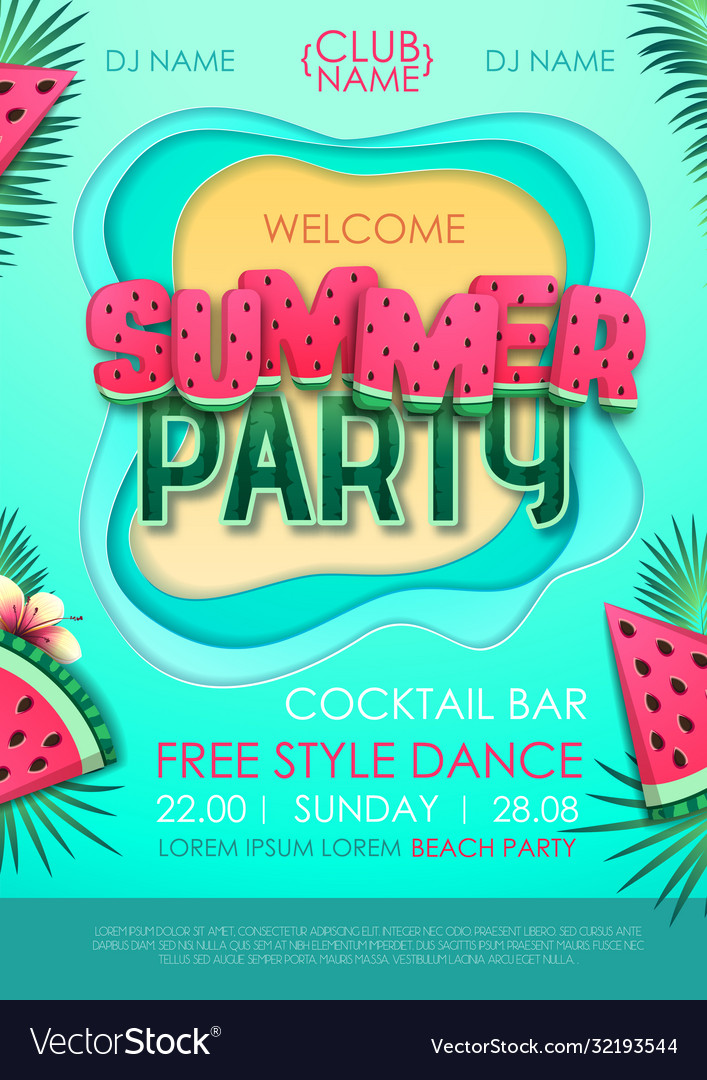 Summer disco party poster with watermelon Vector Image