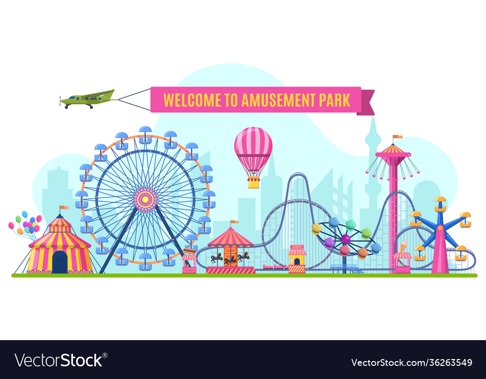 Amusement park landscape attractions park ferris Vector Image