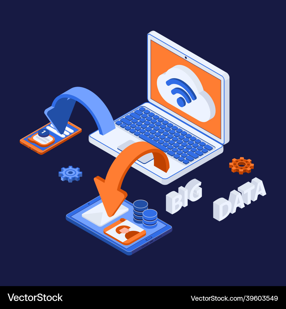 Big data processing isometric Royalty Free Vector Image