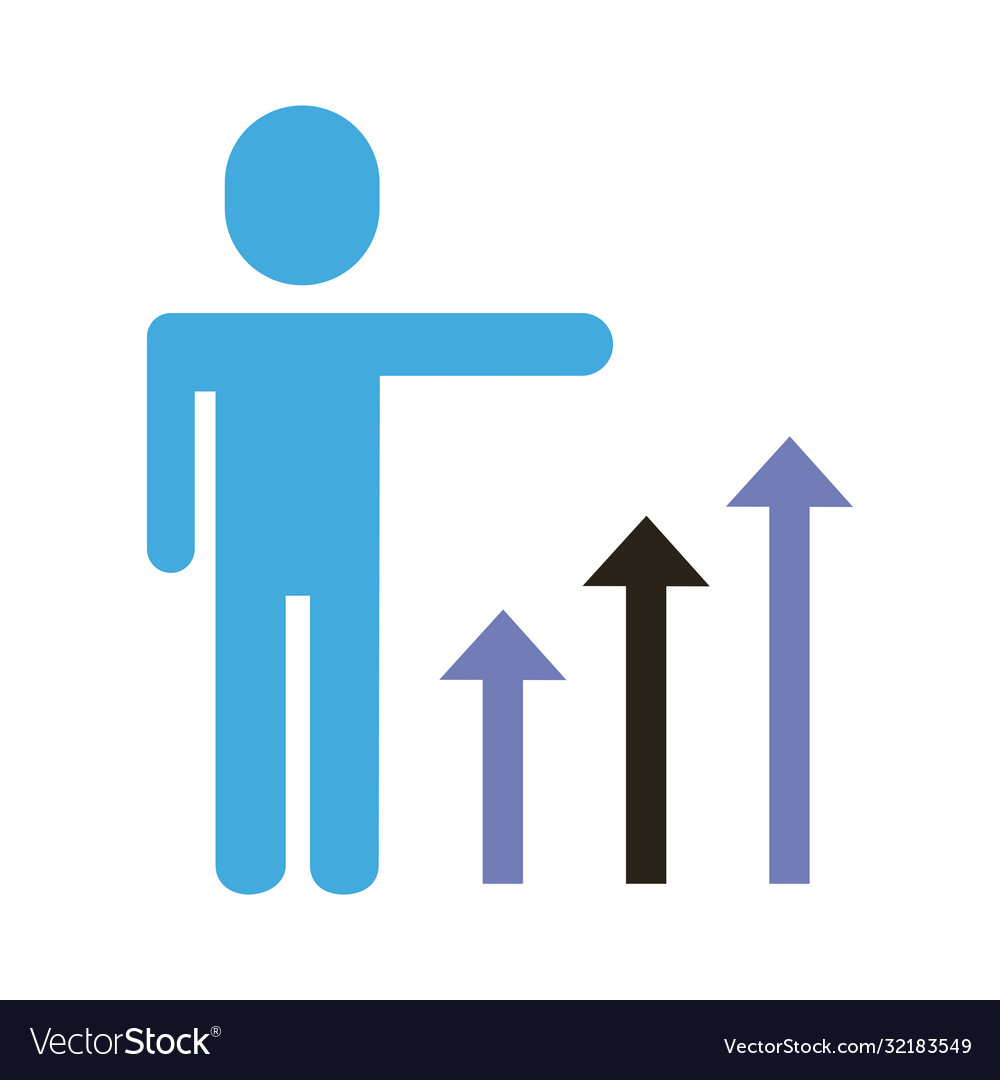 Businessman figure with arrows up flat style icon