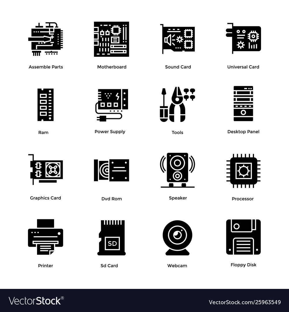 Computer hardware icons bundle Royalty Free Vector Image