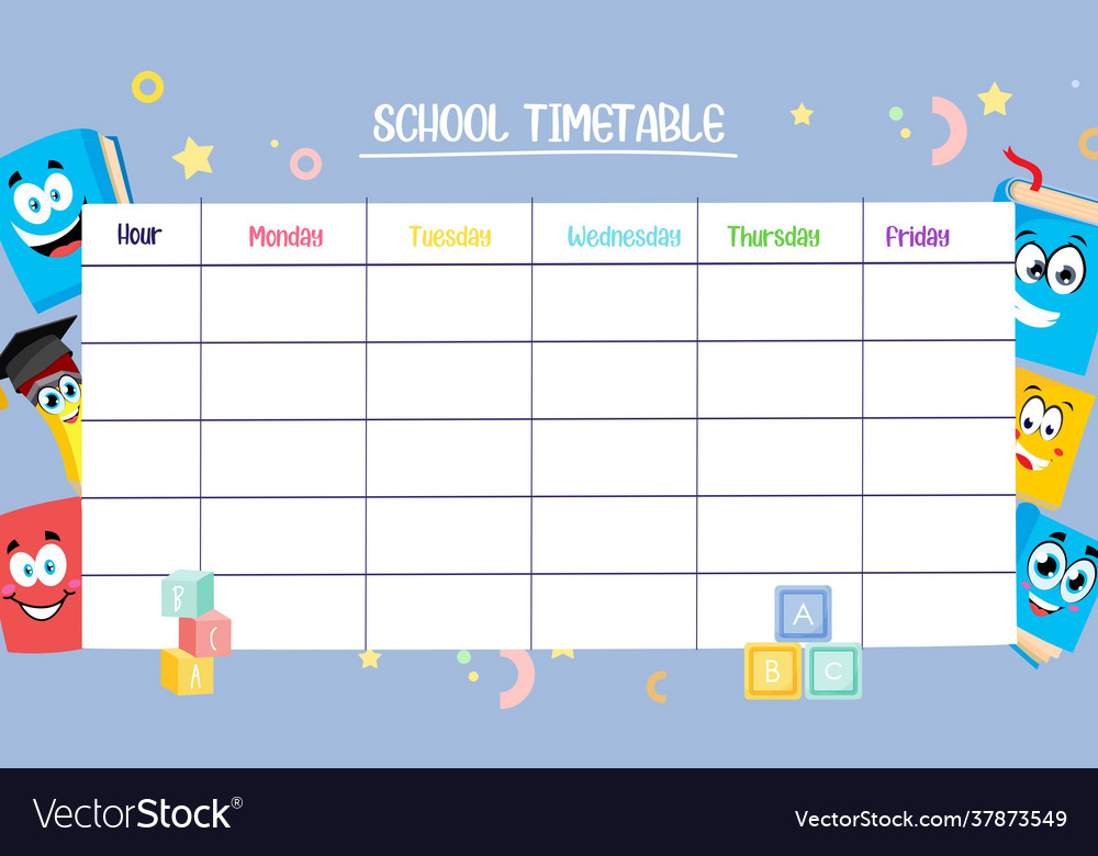 Kids school planner grafis timetable Royalty Free Vector