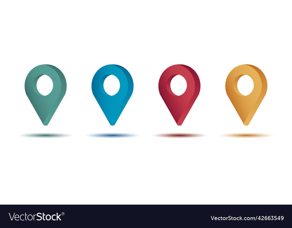 Set color maping pin location 3d icons vector image Set color maping pin location 3d icons