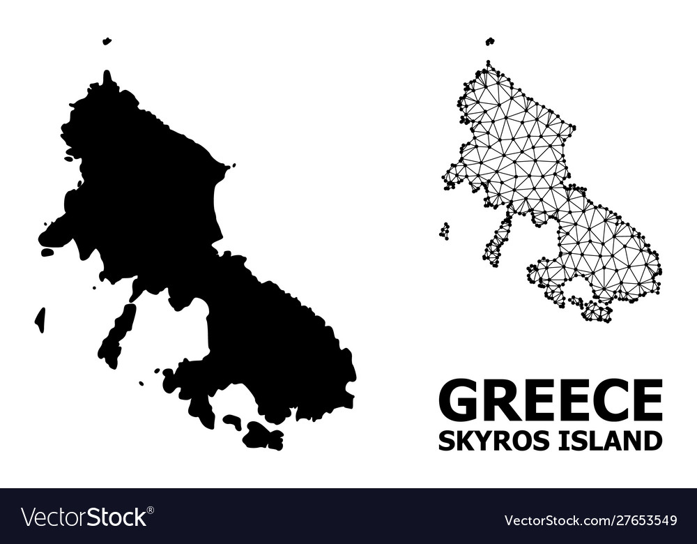 Solid and mesh map skyros island Royalty Free Vector Image