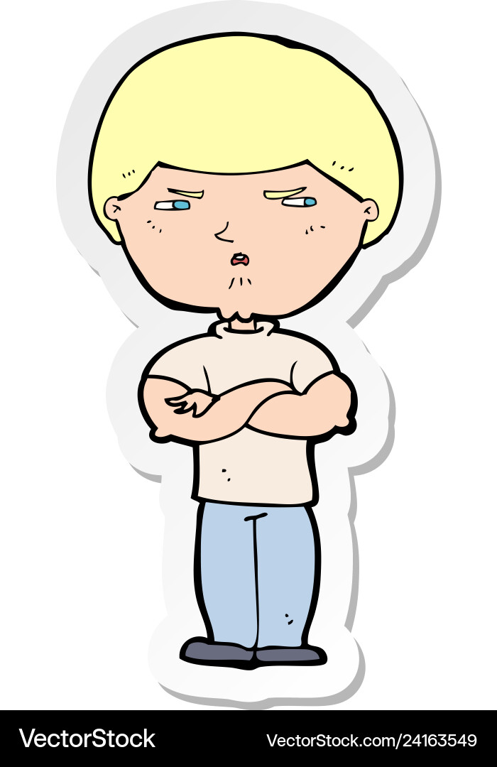 Sticker of a cartoon grumpy man Royalty Free Vector Image