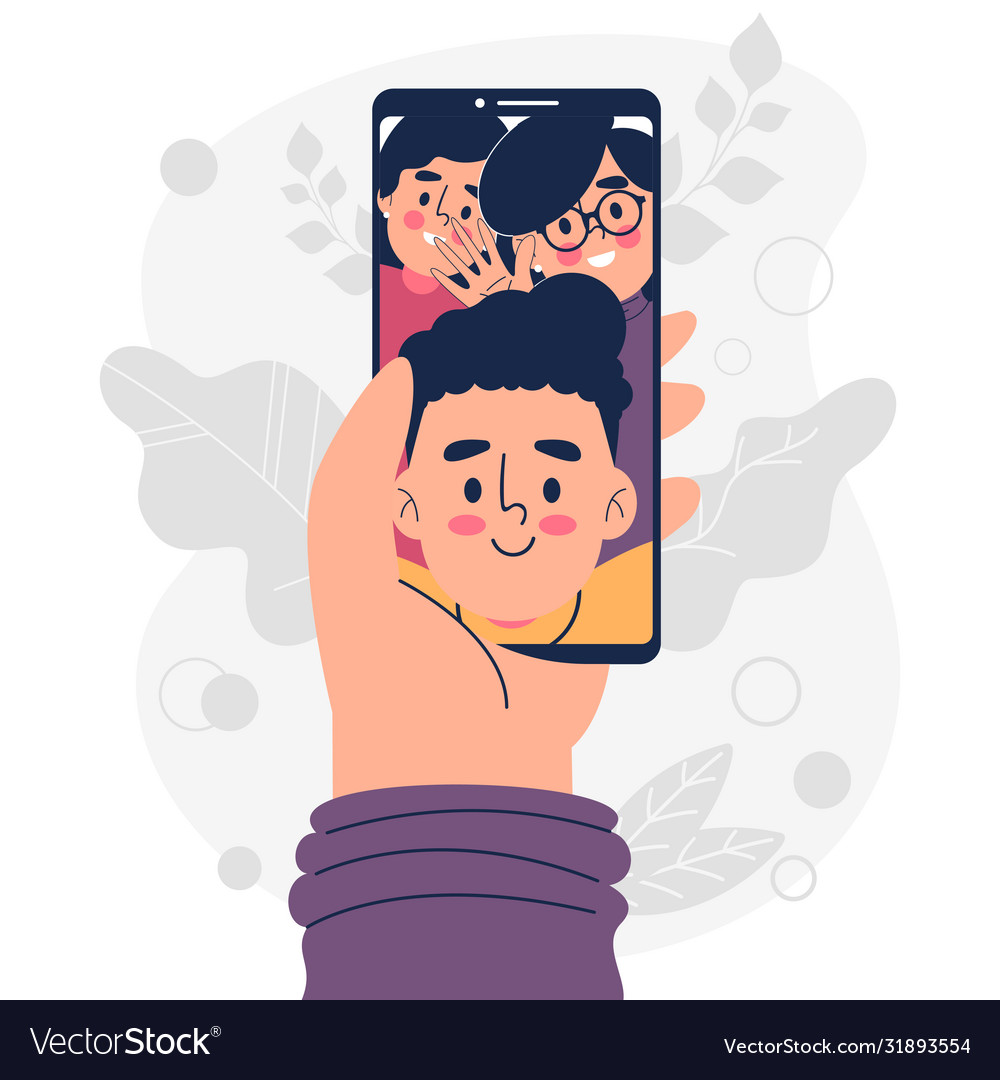 flat-video-call-with-friends-royalty-free-vector-image