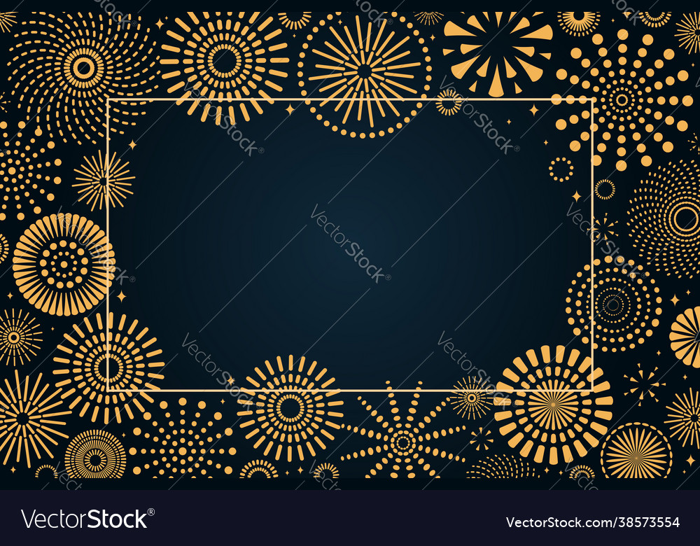 Golden fireworks frame on dark background