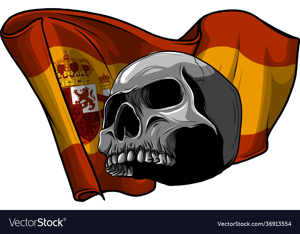 human-skull-with-spain-flag-royalty-free-vector-image