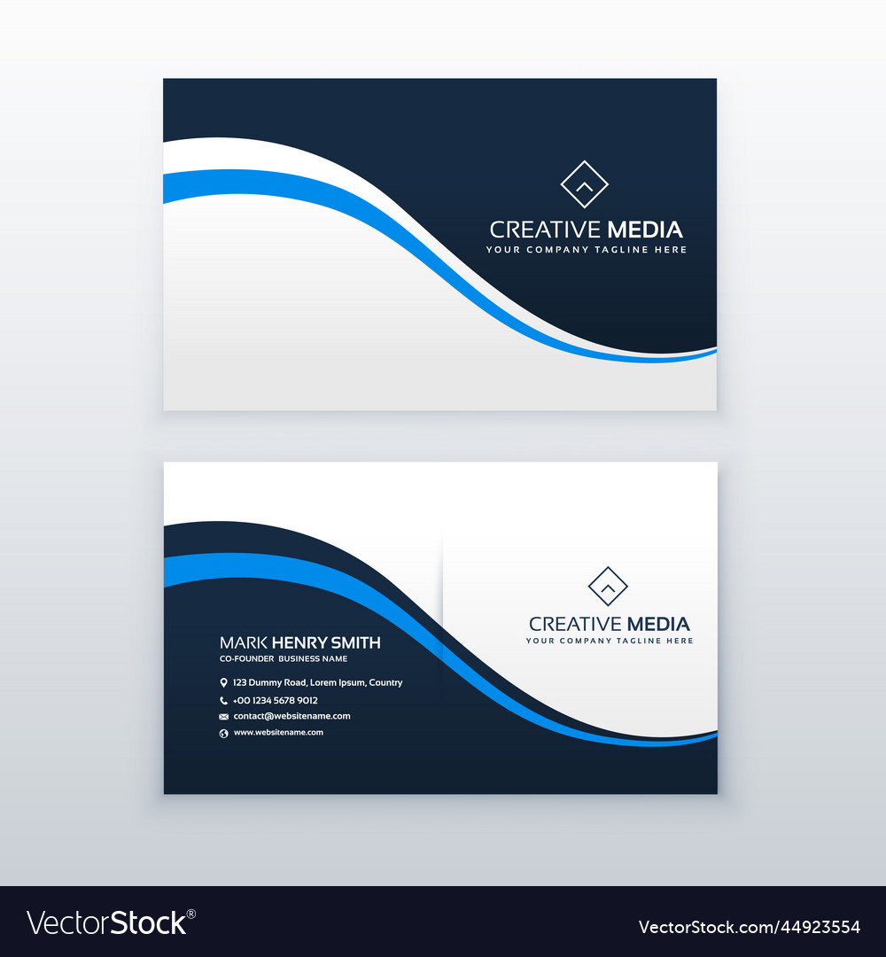 Professional business card design with blue wave Vector Image