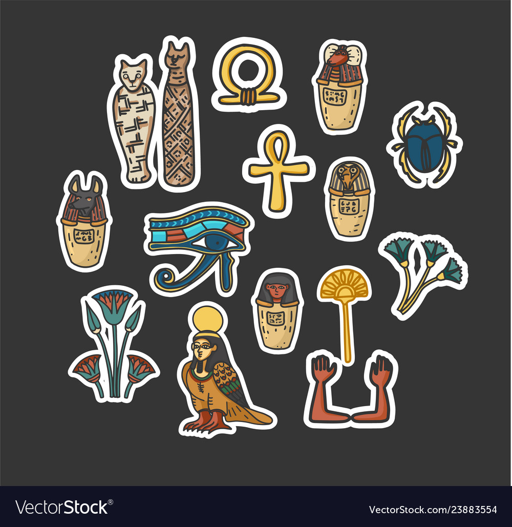 Set of ancient egyptian sacred elements