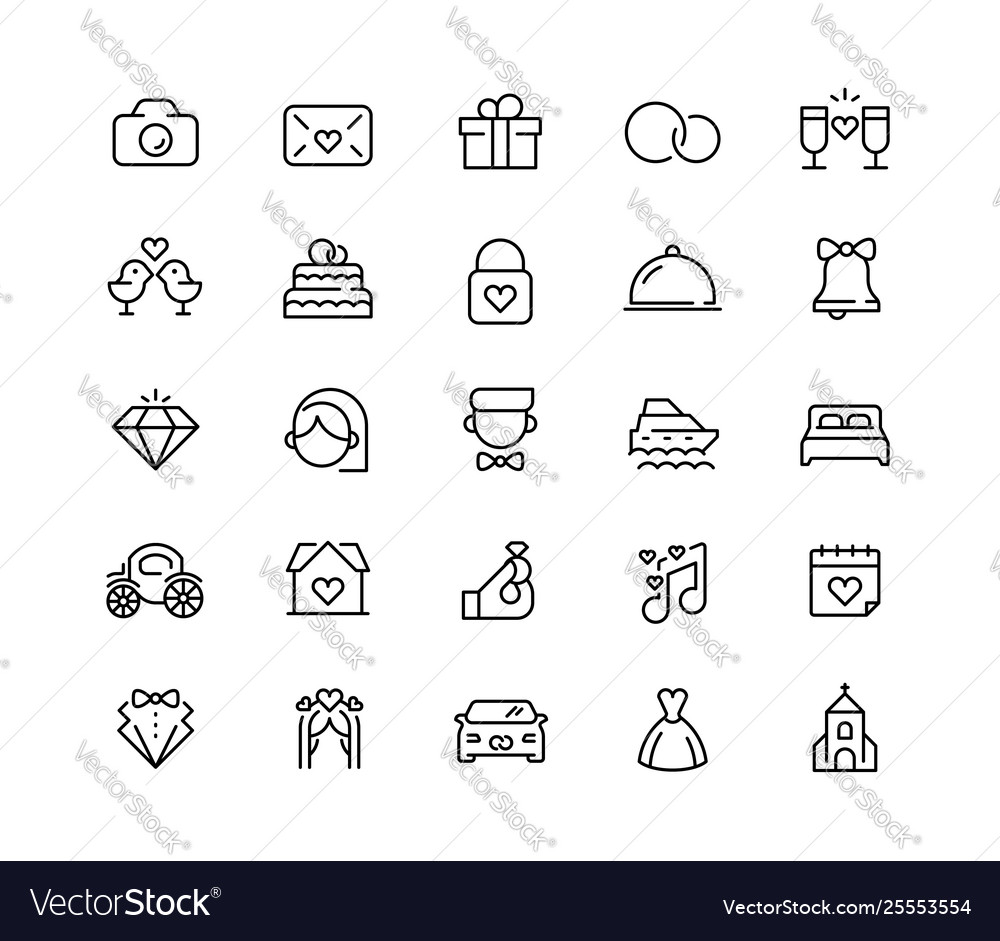 Wedding icon set in line style 64x64 pixel perfect