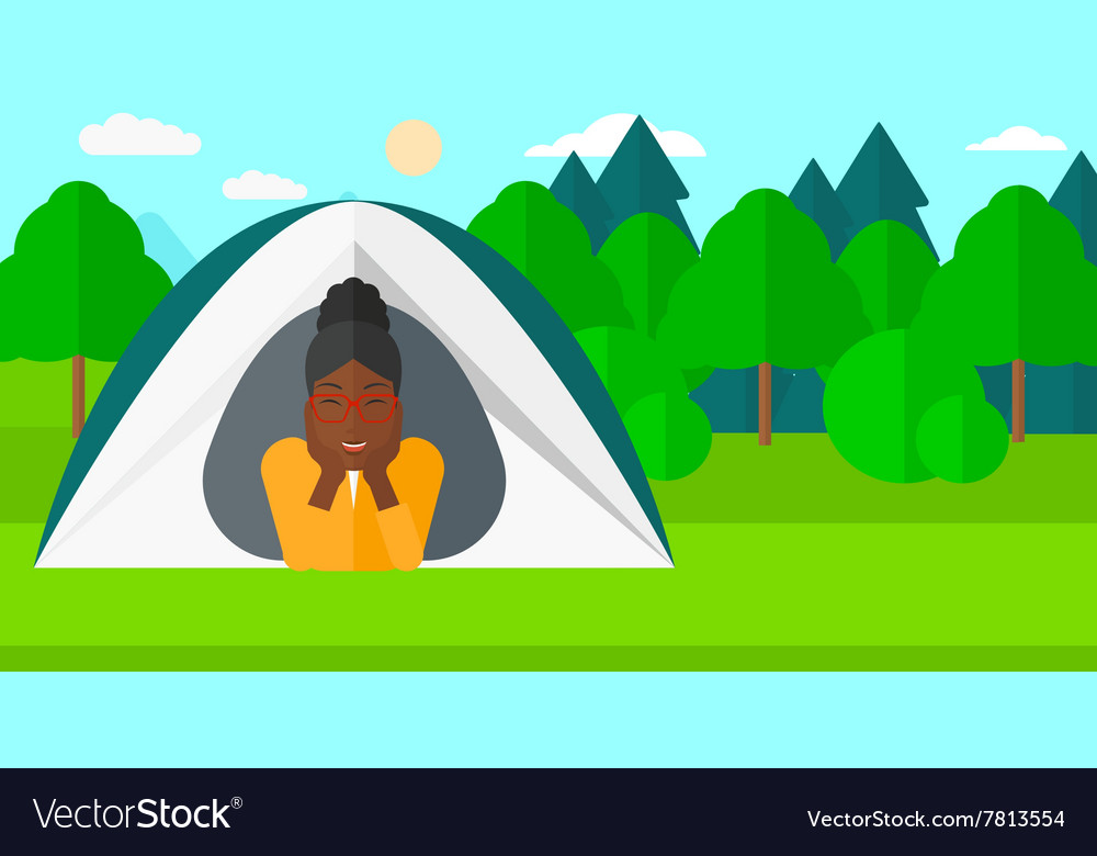 Woman lying in tent