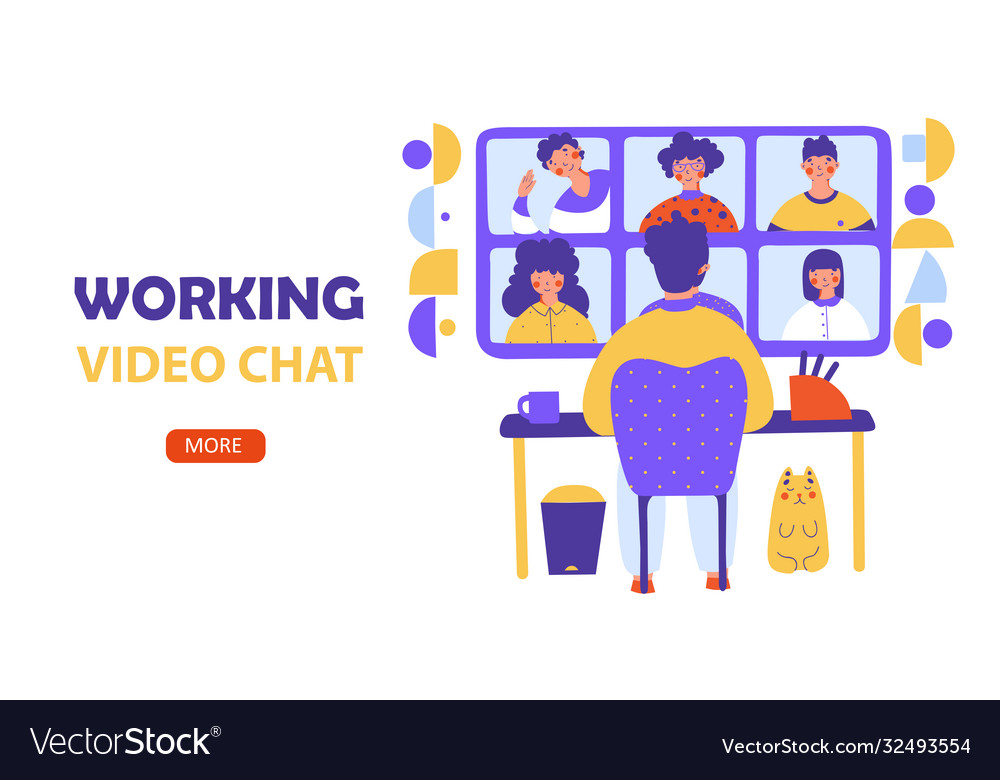 Working video chat flat landing page template