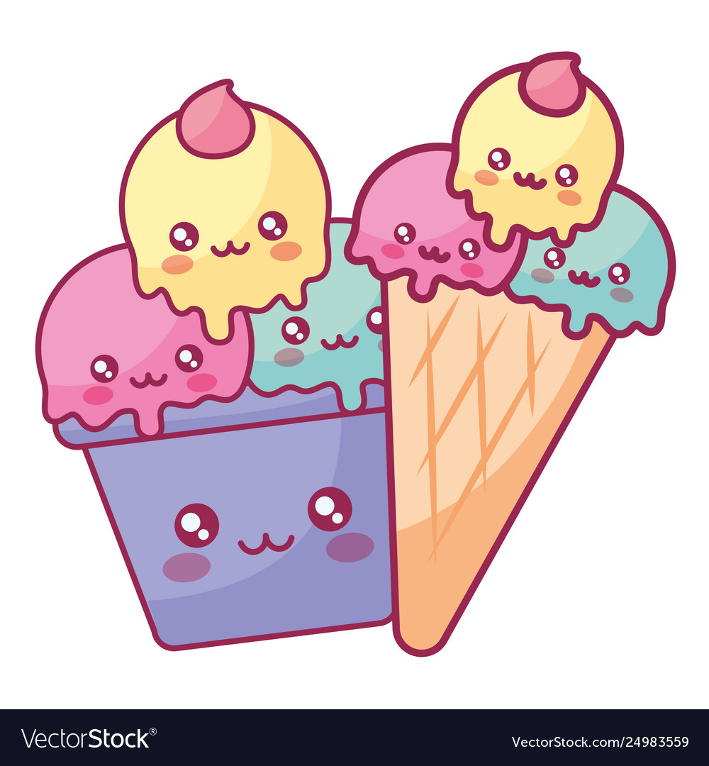 Cute ice creams kawaii characters