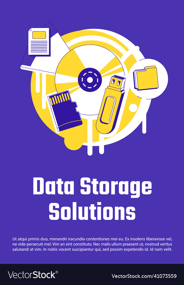 Data storage solutions poster flat silhouette