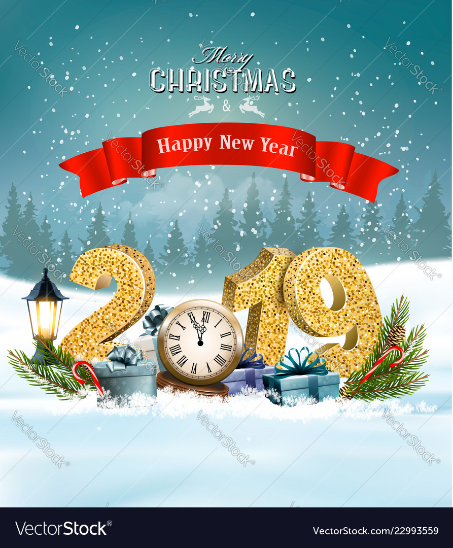 Download Holiday Christmas Background With 2019 And Vector Image PSD Mockup Templates