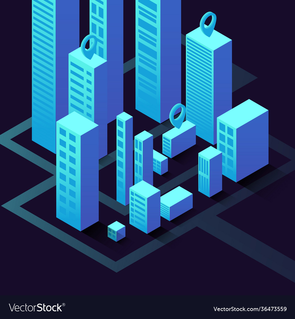 Isometric with buildings Royalty Free Vector Image