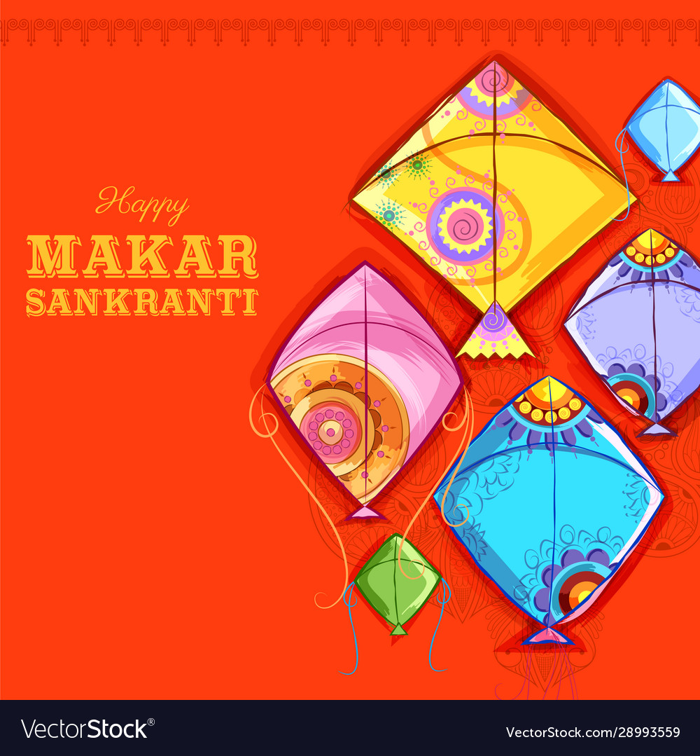 Makar sankranti wallpaper with colorful kite Vector Image