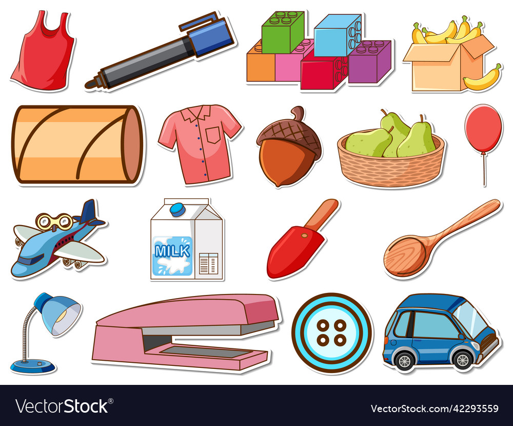 Sticker set of mixed daily objects Royalty Free Vector Image