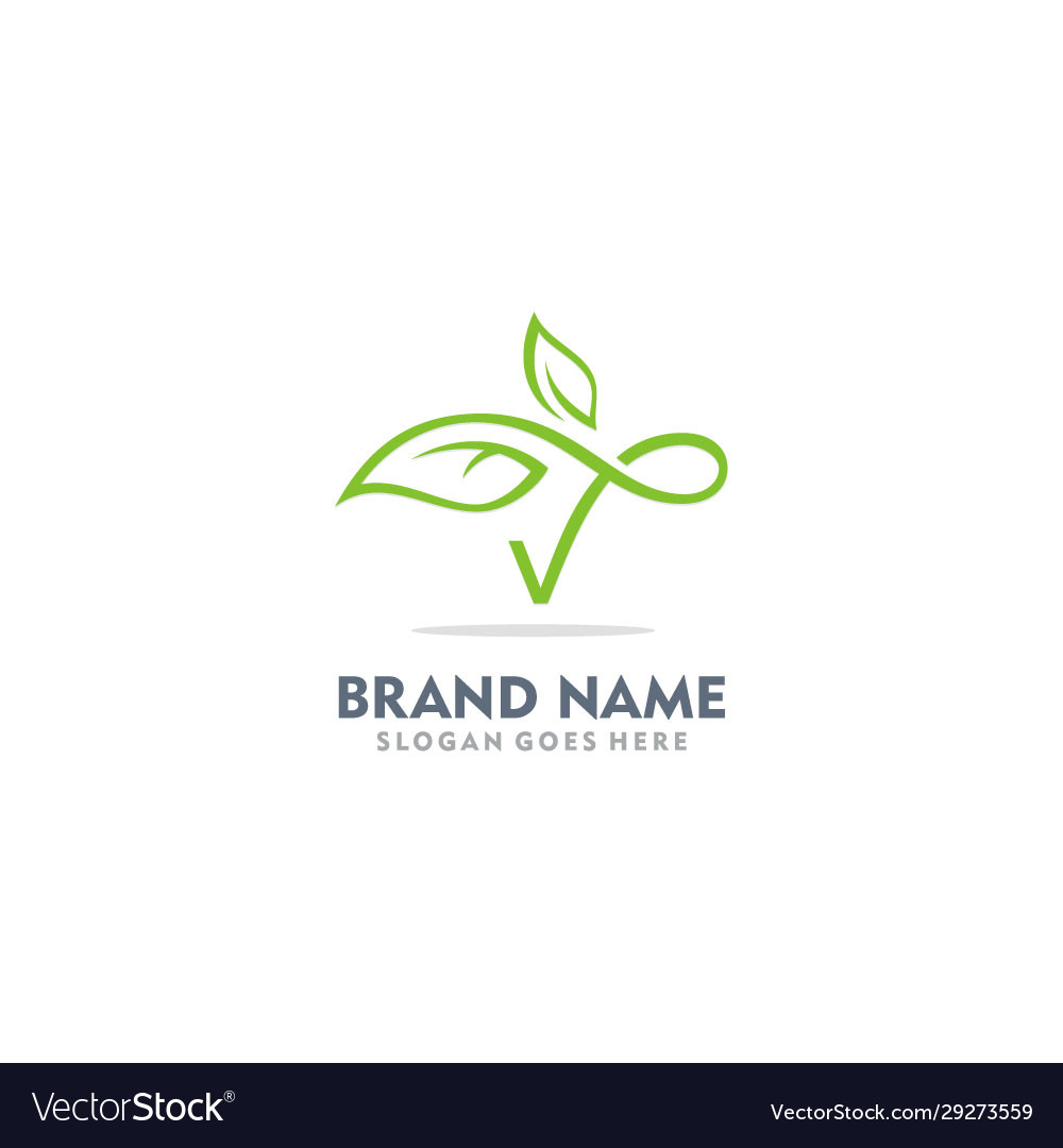 V initial vegan green leaf logo Royalty Free Vector Image