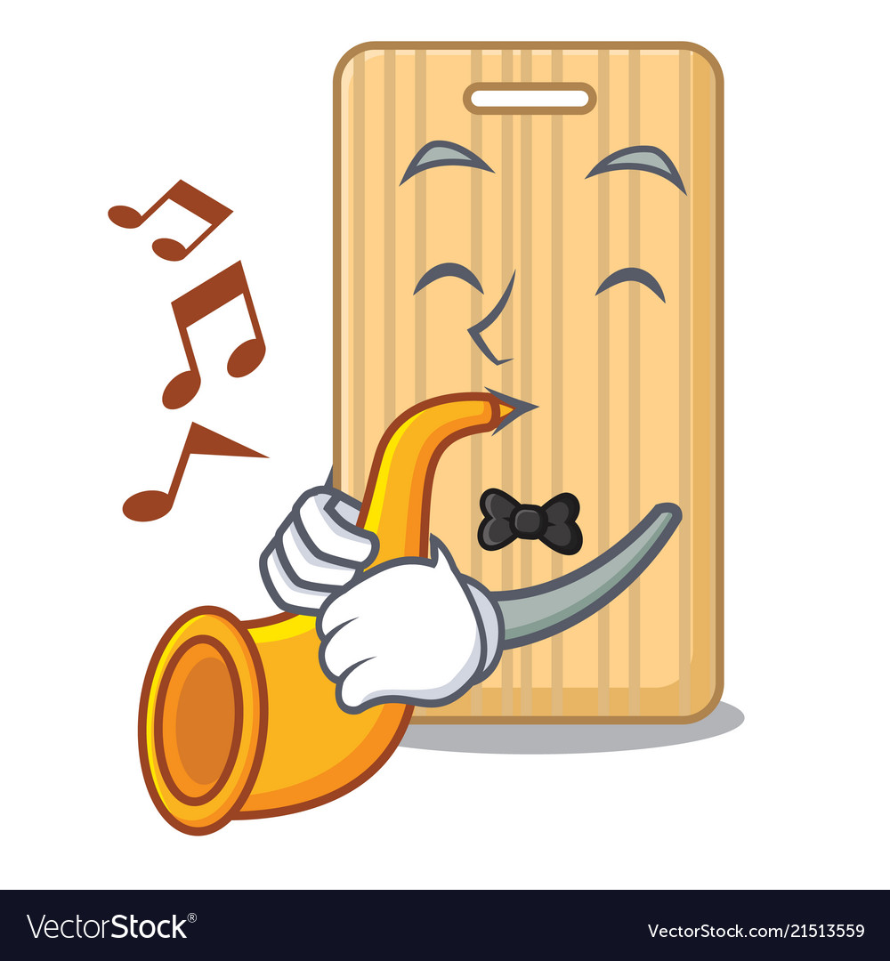 With trumpet wooden cutting board mascot cartoon