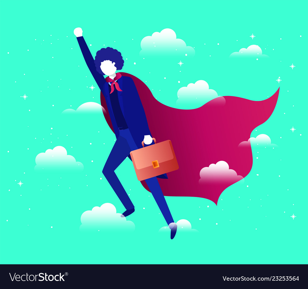 Businesswoman with hero coat flying in the sky Vector Image