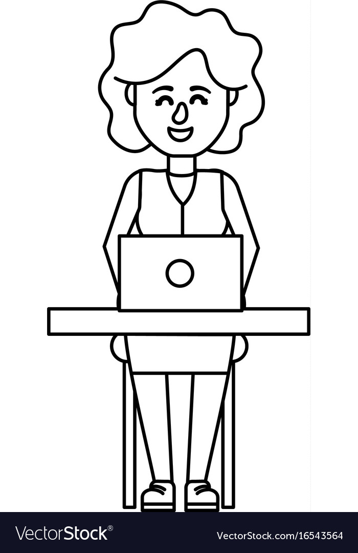 Line professional businesswoman with laptop