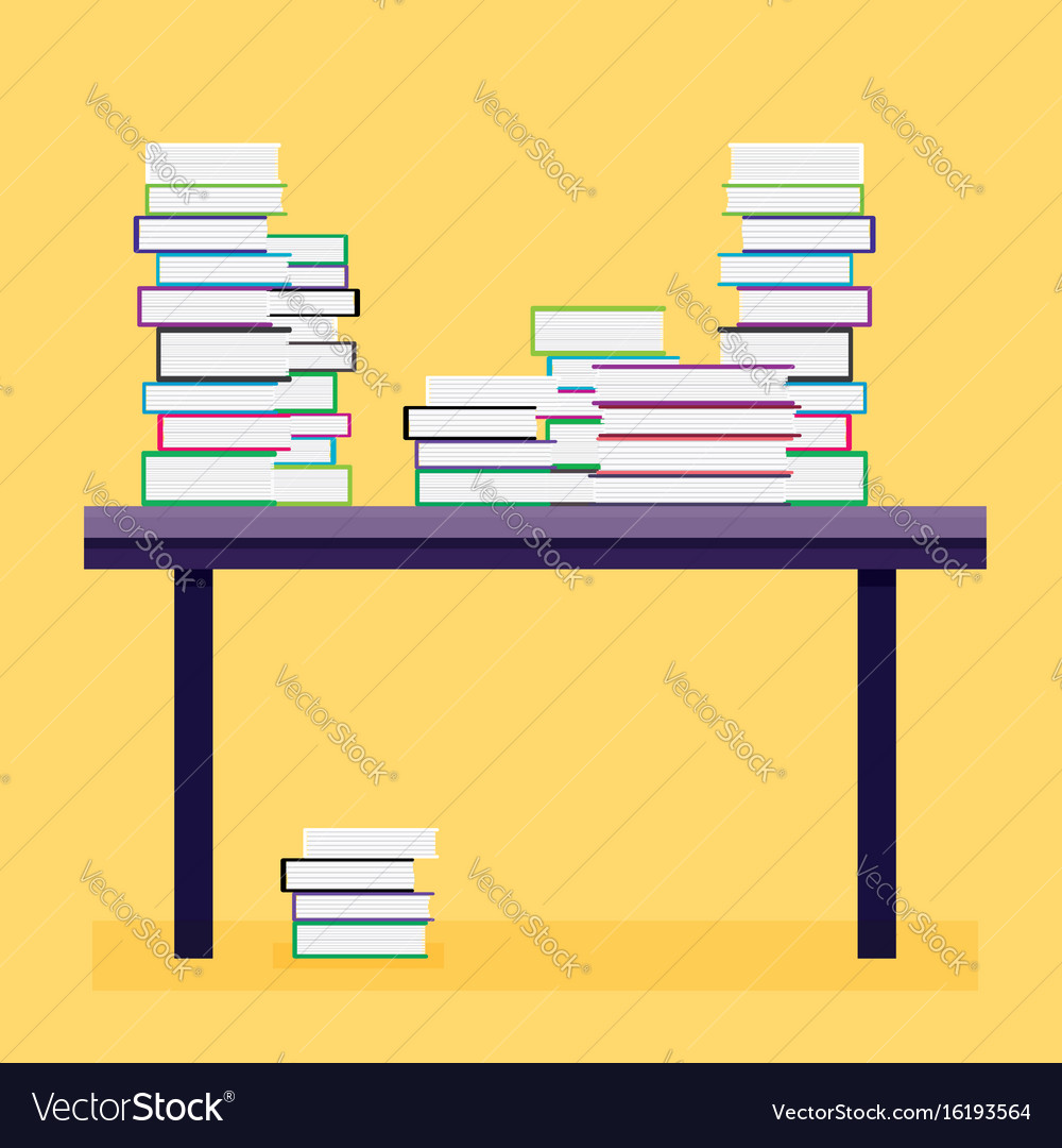 Pile books on a wooden table Royalty Free Vector Image