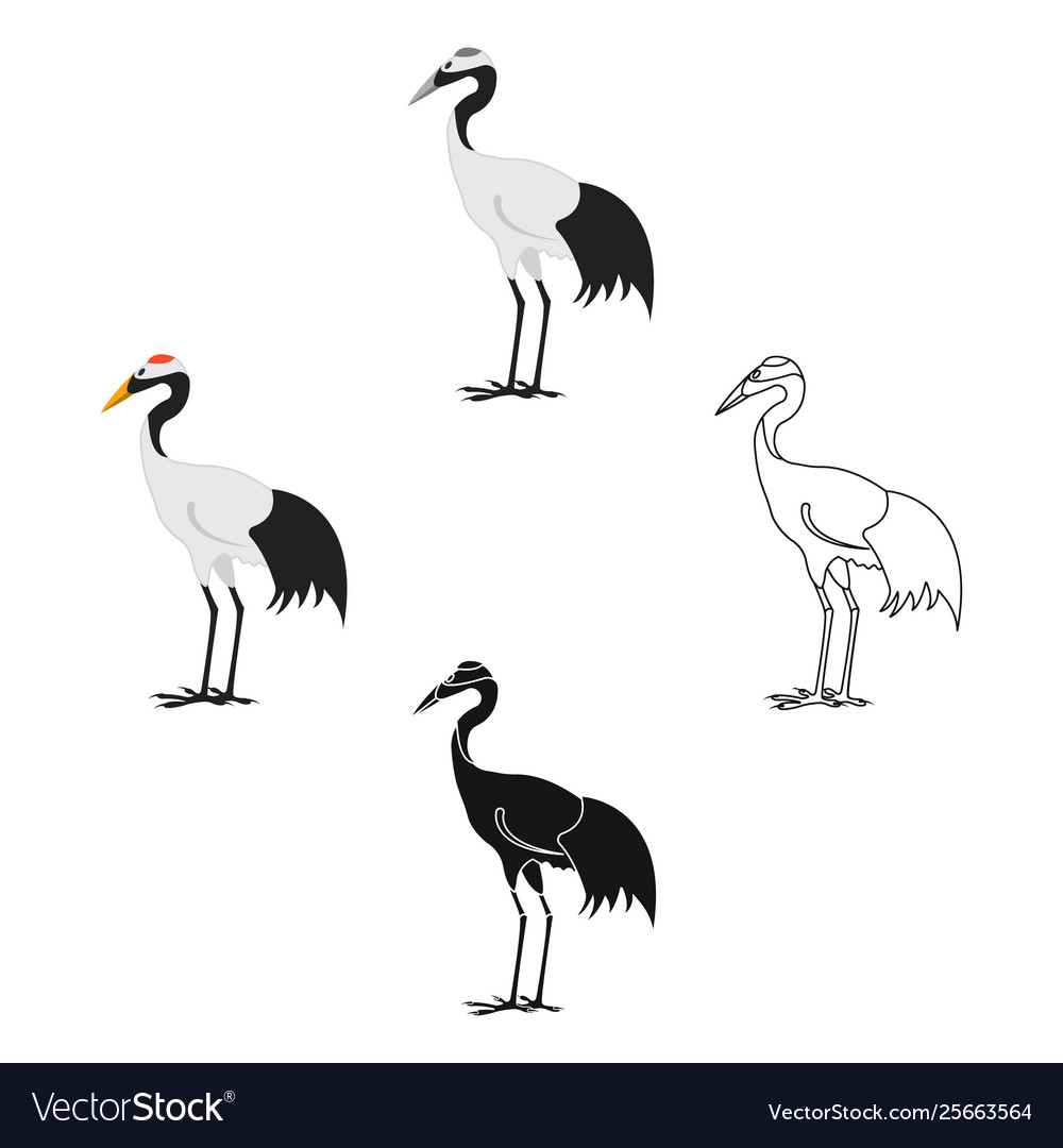 Red-crowned crane icon in cartoonblack style Vector Image