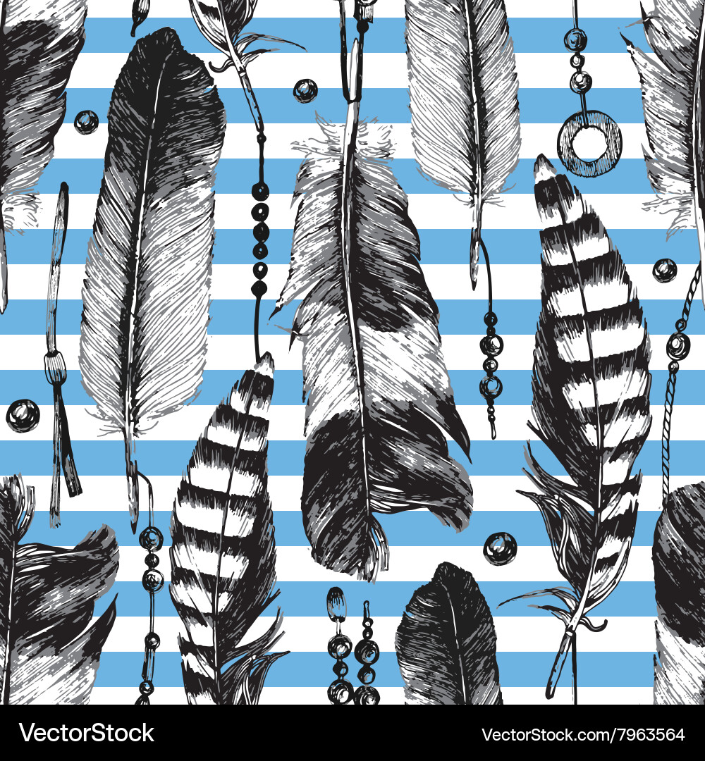 Seamless pattern with hand drawn feathers Vector Image