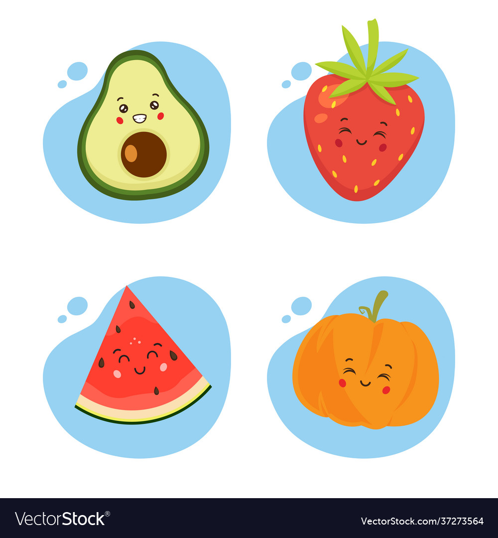 Set 4 kawaii fruit Royalty Free Vector Image - VectorStock Set 4 kawaii fruit Royalty Free Vector Image - VectorStock