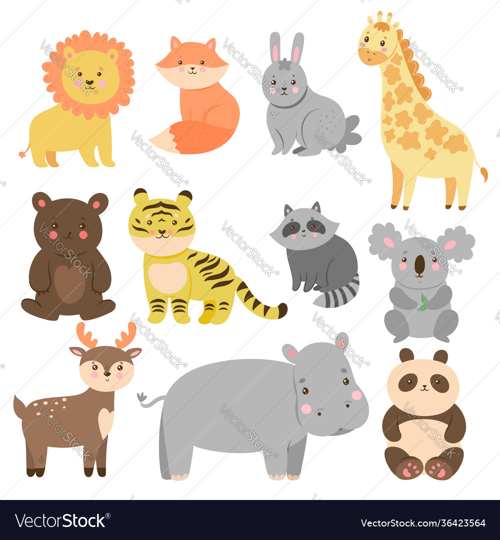 Set cute animals in cartoon style isolated vector image Set cute animals in cartoon style isolated