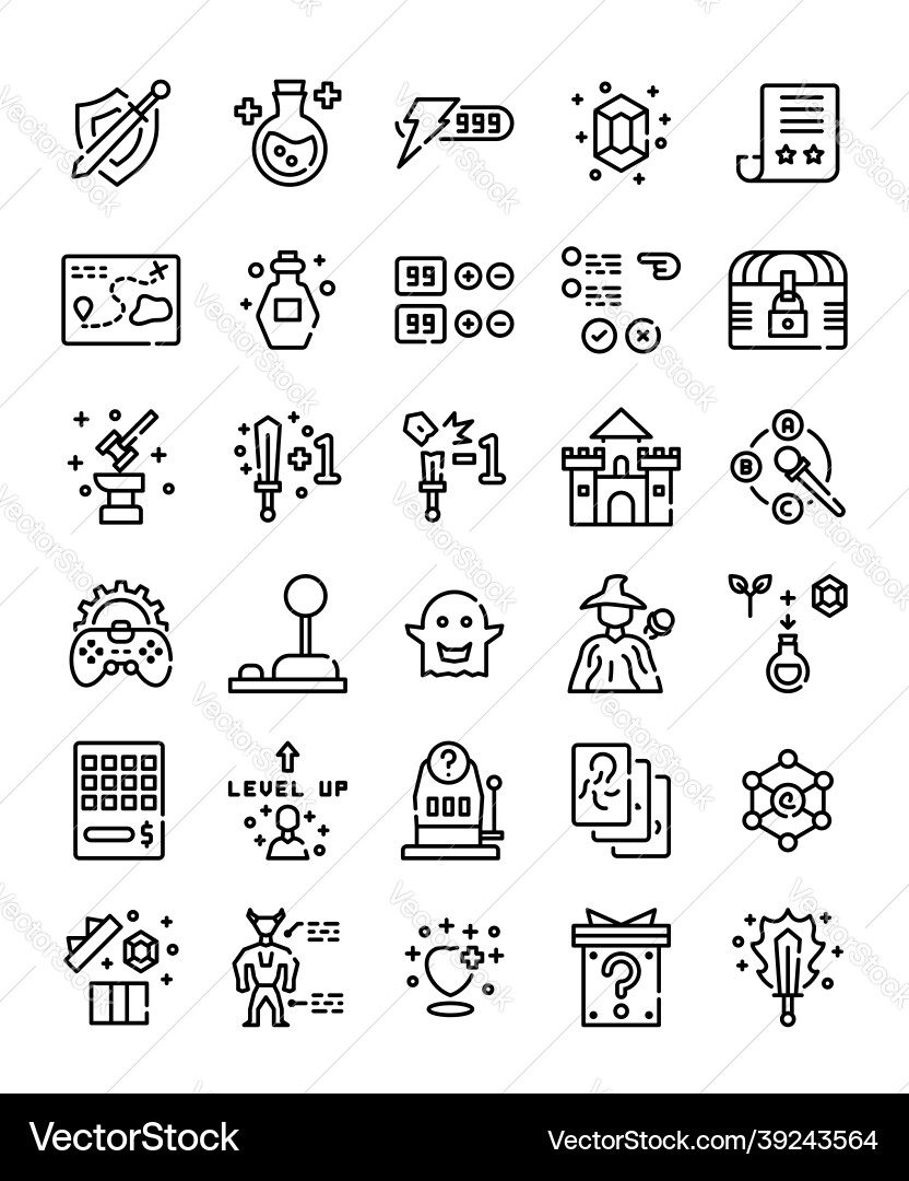 Set of simple line rpg game items Royalty Free Vector Image