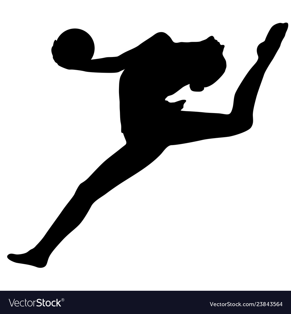 Silhouette Mädchen Gymnast mit dem Ball auf weiß