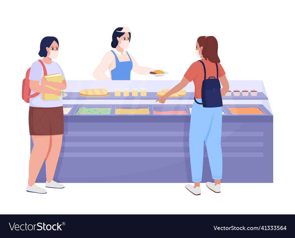 Students buy food in school semi flat color