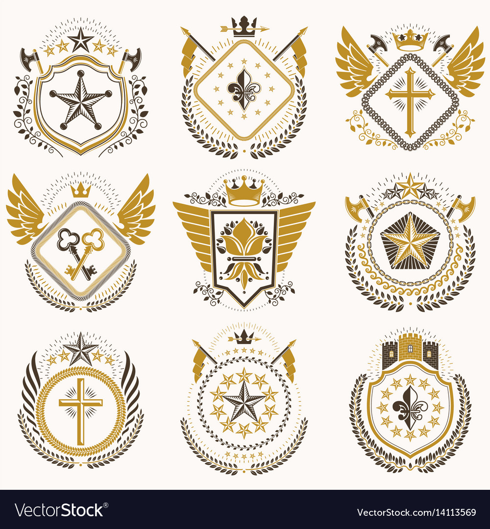 Heraldic emblems with wings isolated on white Vector Image