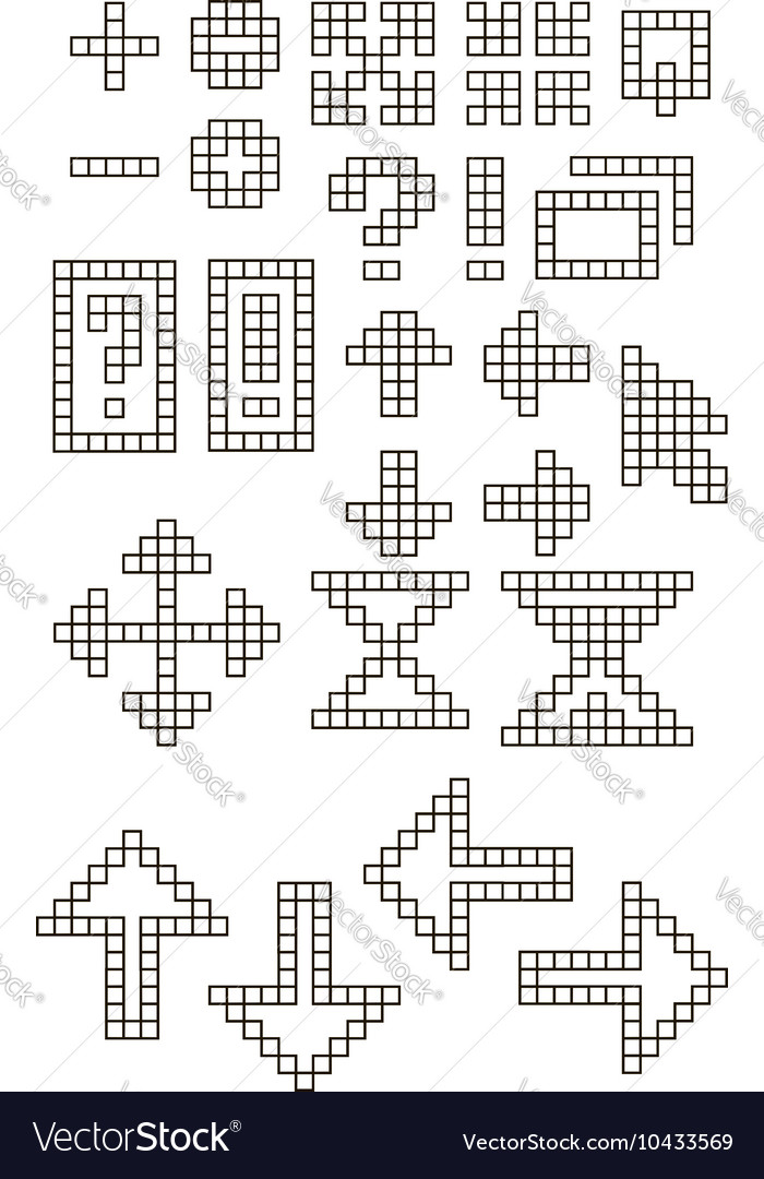 Set of different pixel cell font symbols