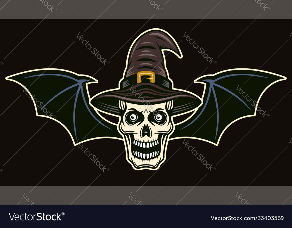 Witch skull with bat wings colored Royalty Free Vector Image