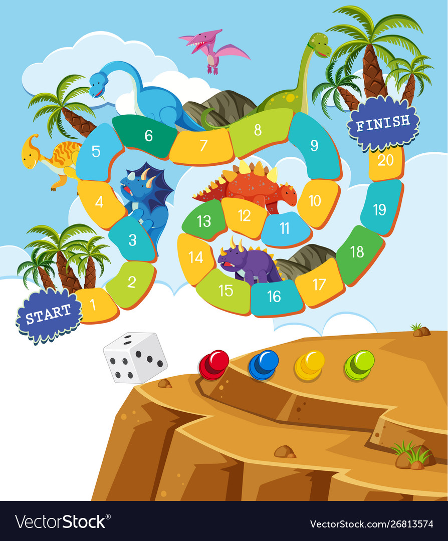 Boardgame design template with dinosaurs Vector Image