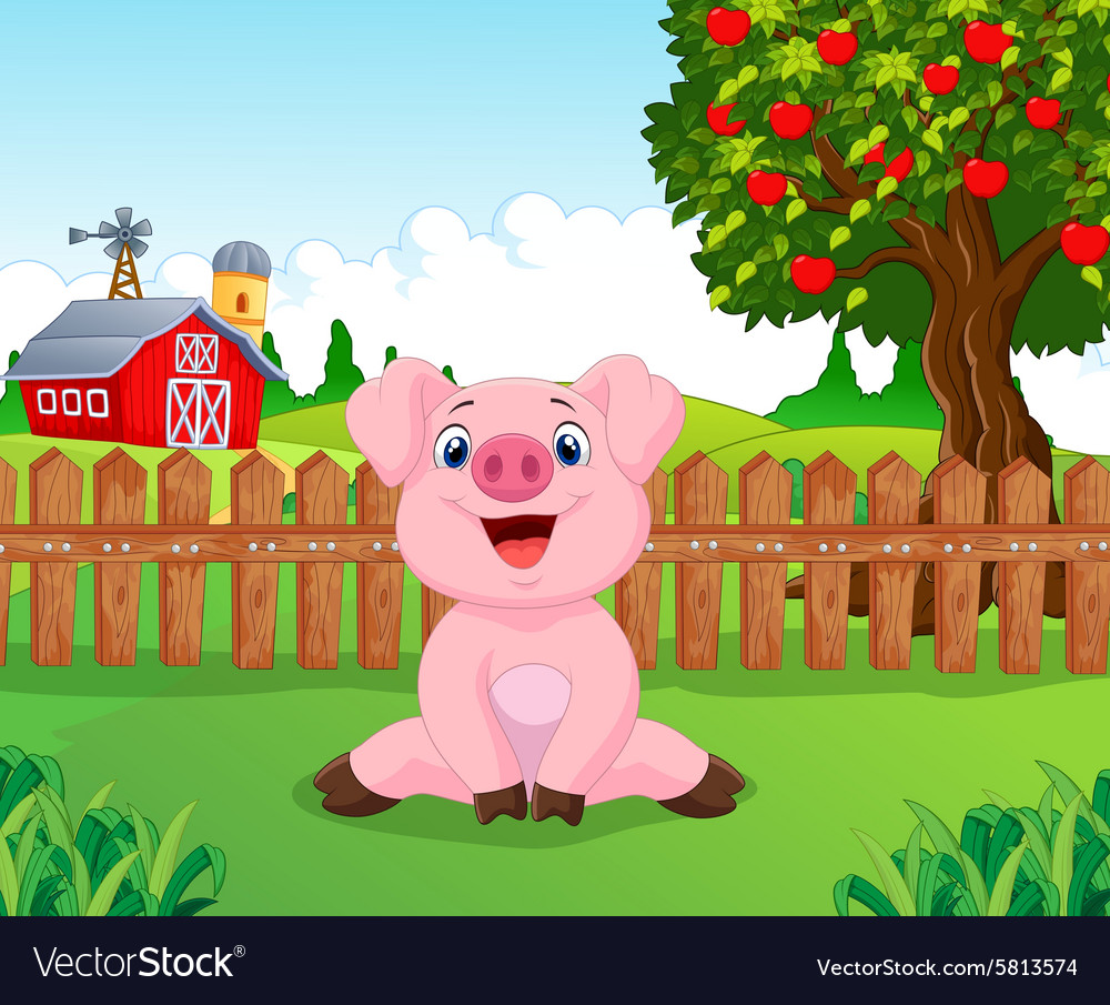 Cartoon adorable baby pig on the farm Royalty Free Vector