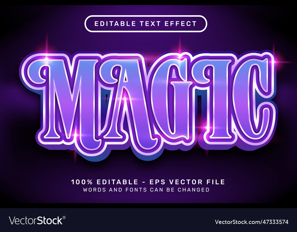 Editable text effect - magic with purple color 3d Vector Image