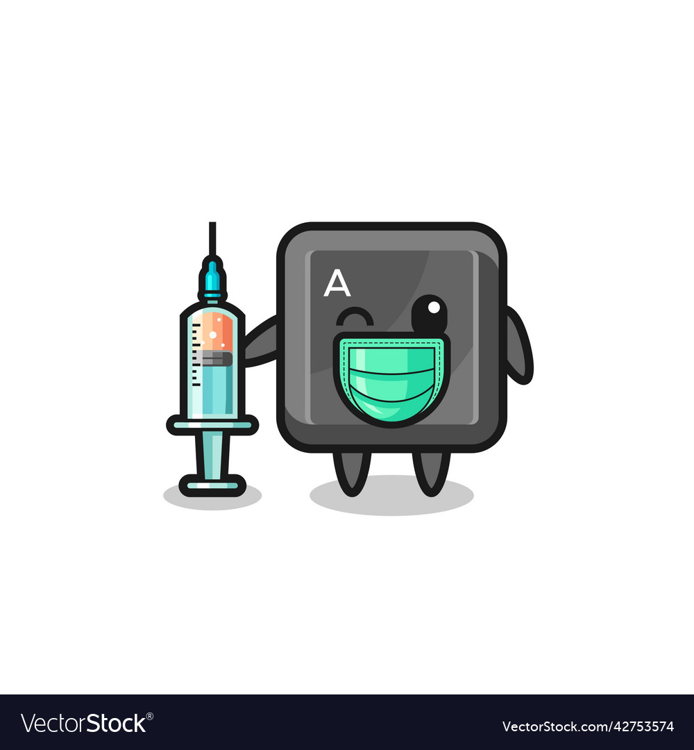 Keyboard button mascot as vaccinator