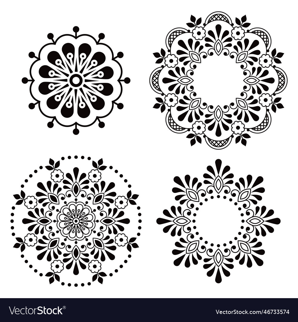 Scandinavian floral mandala design set Royalty Free Vector