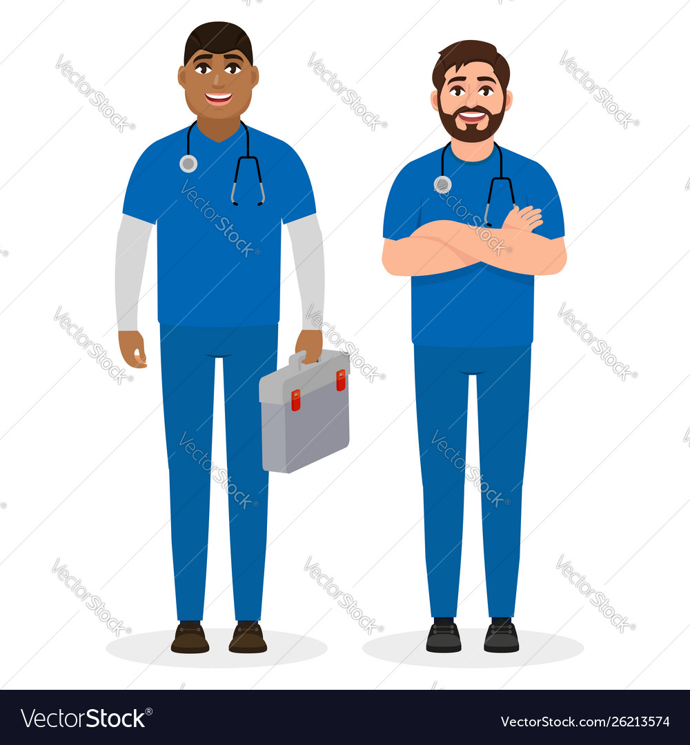 Two male doctors different ethnic Royalty Free Vector Image