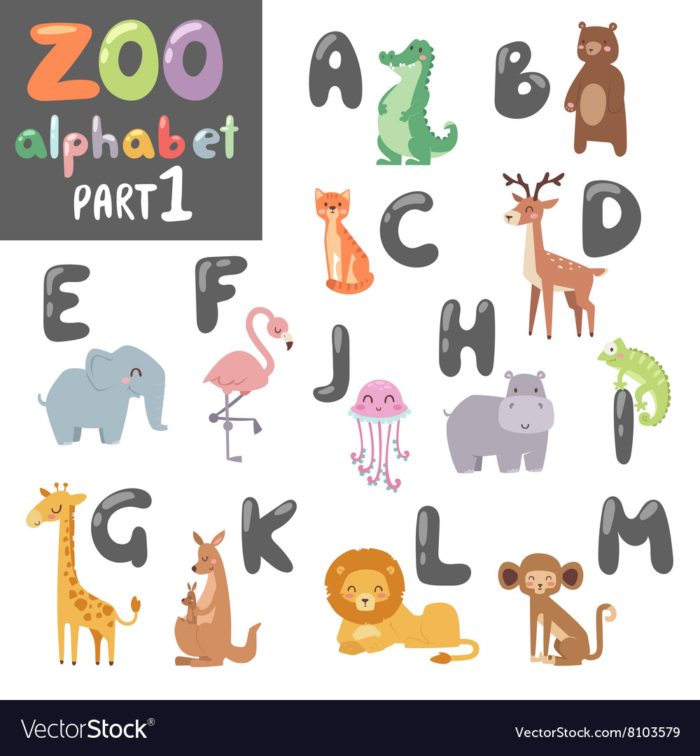 Cute Zoo English Alphabet With Cartoon Royalty Free Vector