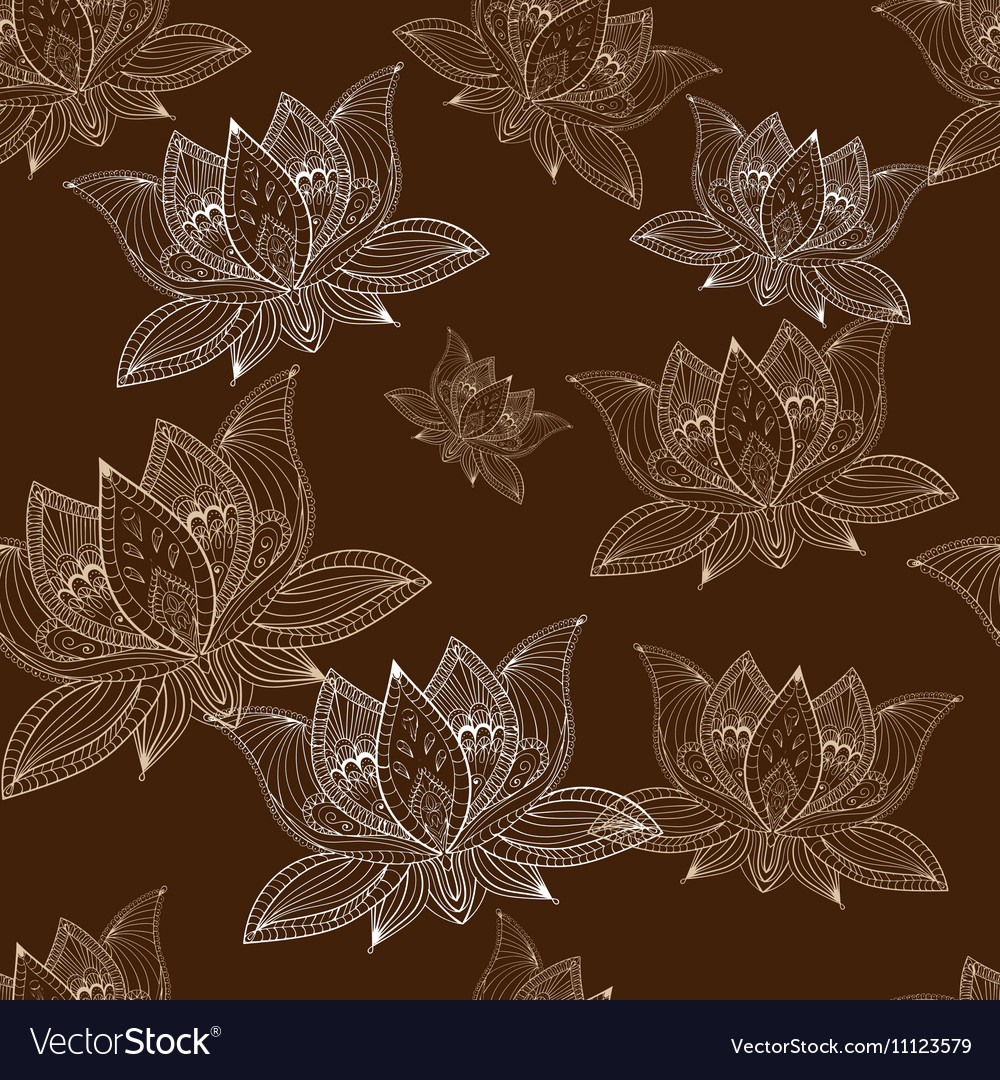 Floral vintage seamless pattern with lotus flowers