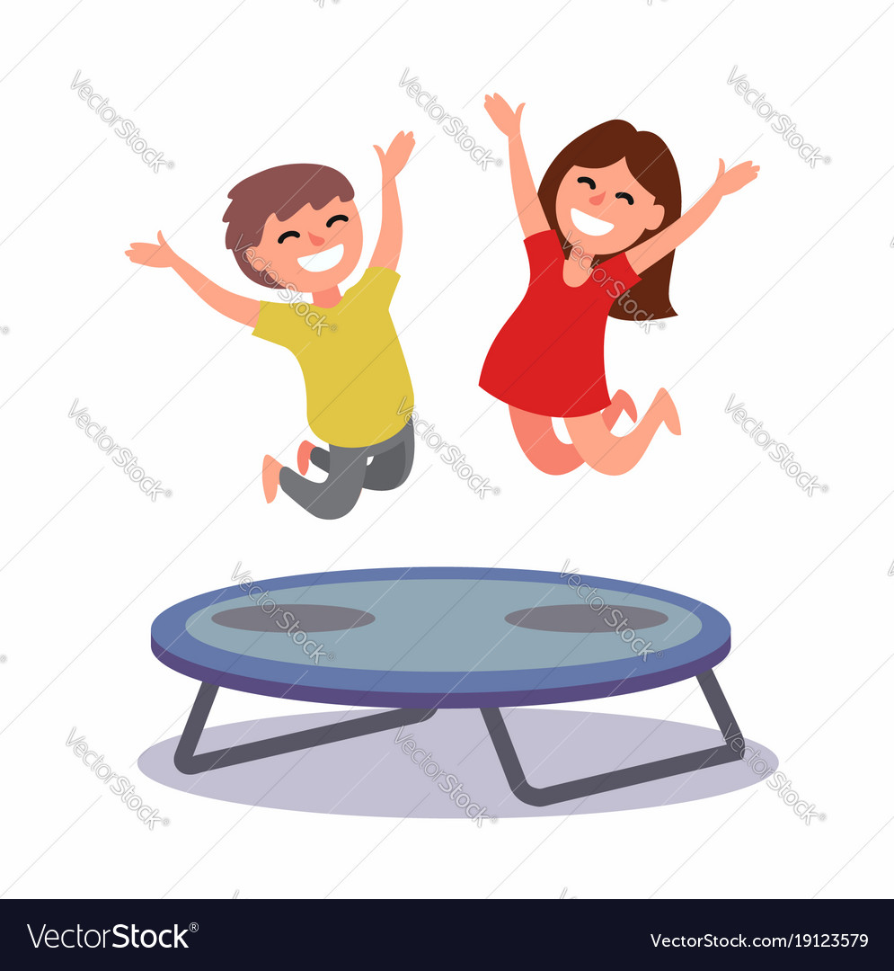 Happy preschool kid jumping on trampoline Vector Image