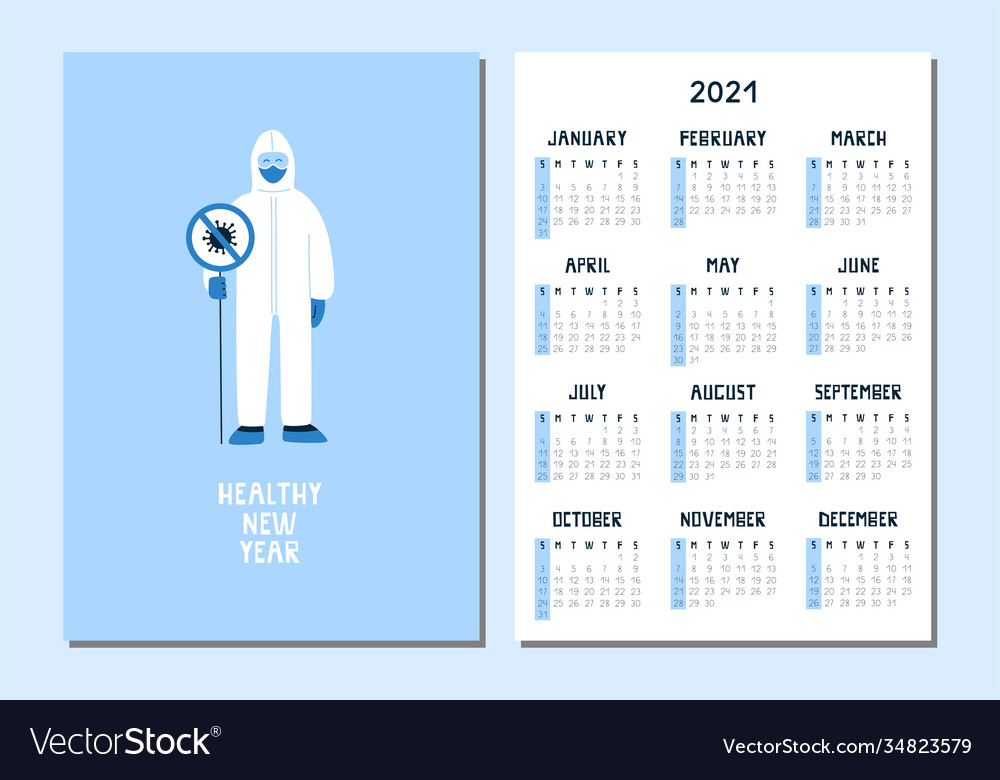 Happy healthy new year 2021 calendar a4 format