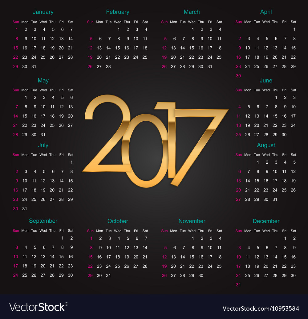 Gold 2017 luxury editable calendar Royalty Free Vector Image